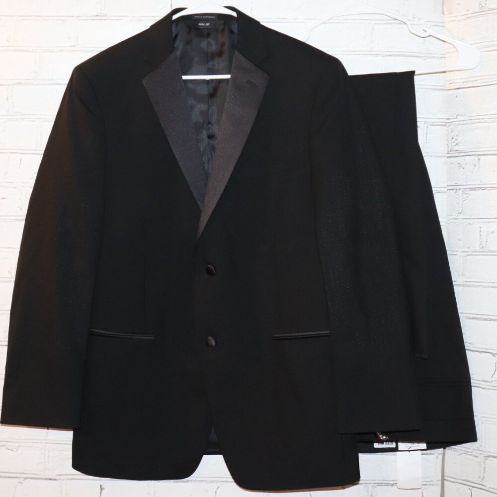 ⚫ Neil Allyn 100% Wool Tuxedo Suit · Jacket R40 + Pants R31 Slim Fit · Black